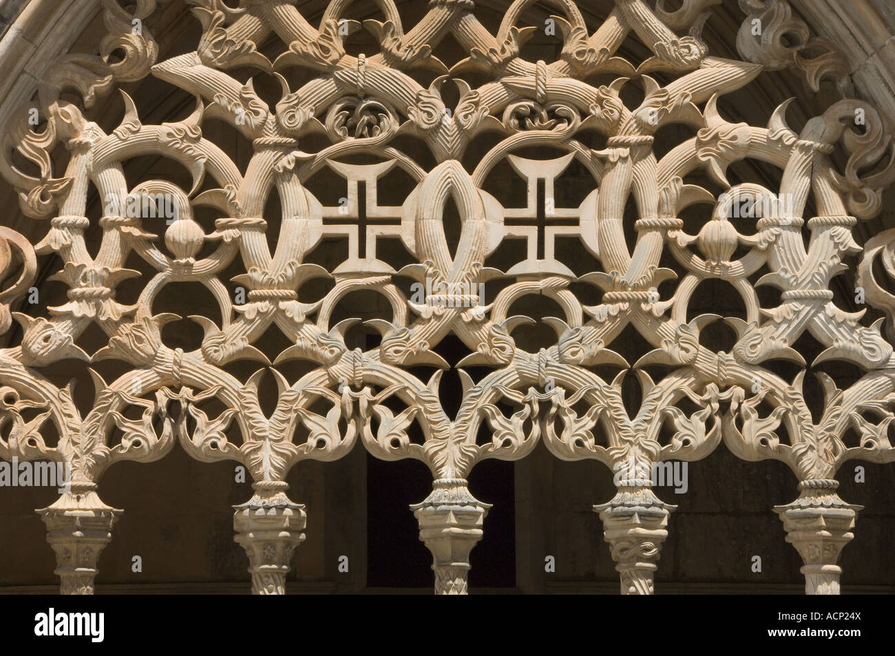 Portugal, Estremadura, The monastery of Santa Maria da Vitória, detail of Manueline gothic style tracery Stock Photo