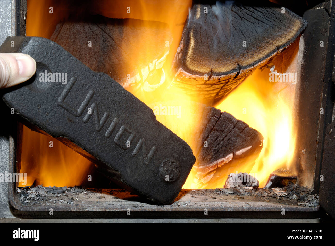 Brown coal briquette Stock Photo