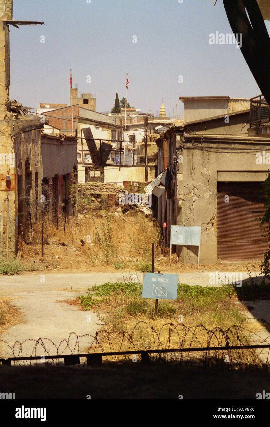 A view into the UN buffer zone in Nicosia in Cyprus known as the Green