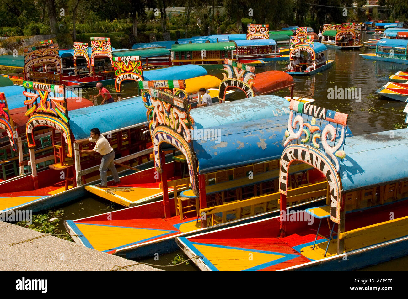 Many boats in xochimilco Mexico. Lake Stock Photo Alamy