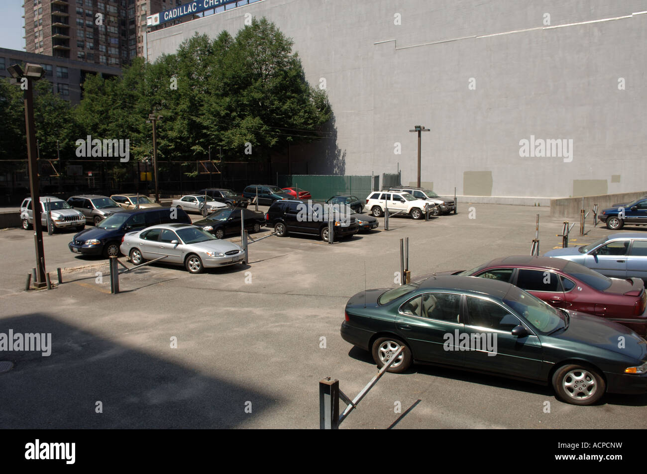 Public housing parking lot in the Clinton neighborhood of NYC Stock