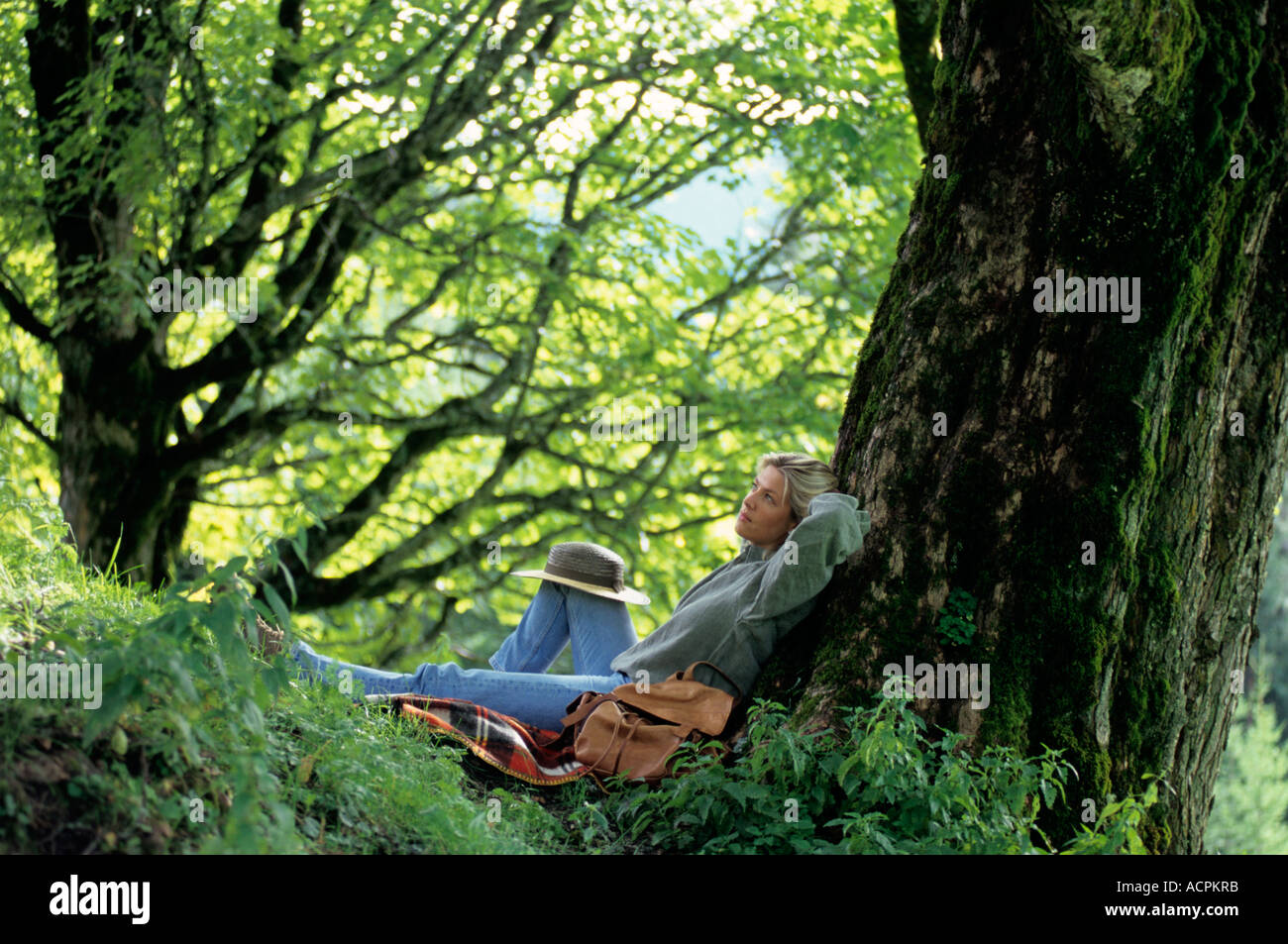 Lay Against Tree Female leaning against tree hi-res stock photography and images - Alamy