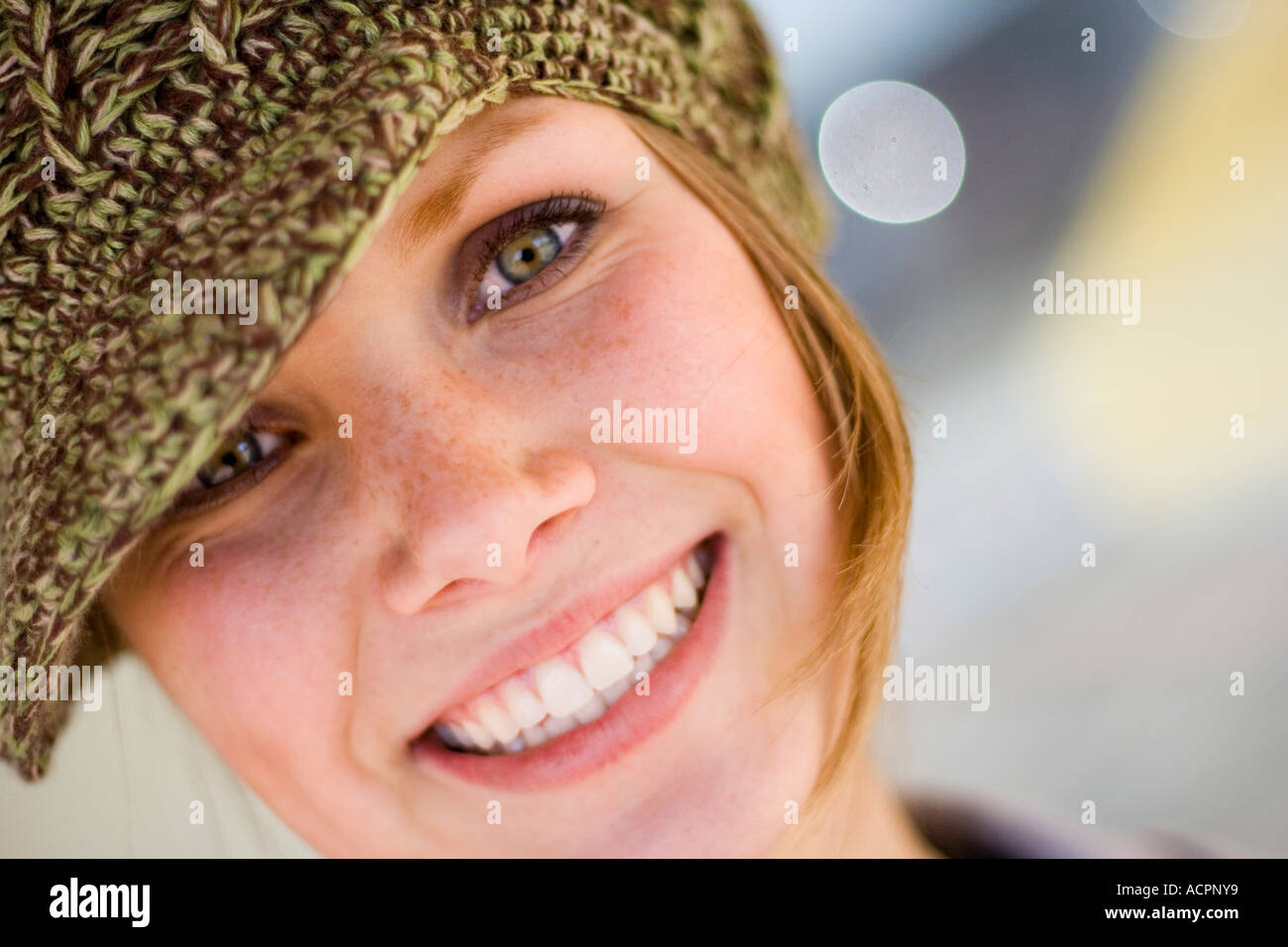 Young woman wearing cap, portrait Stock Photo Alamy