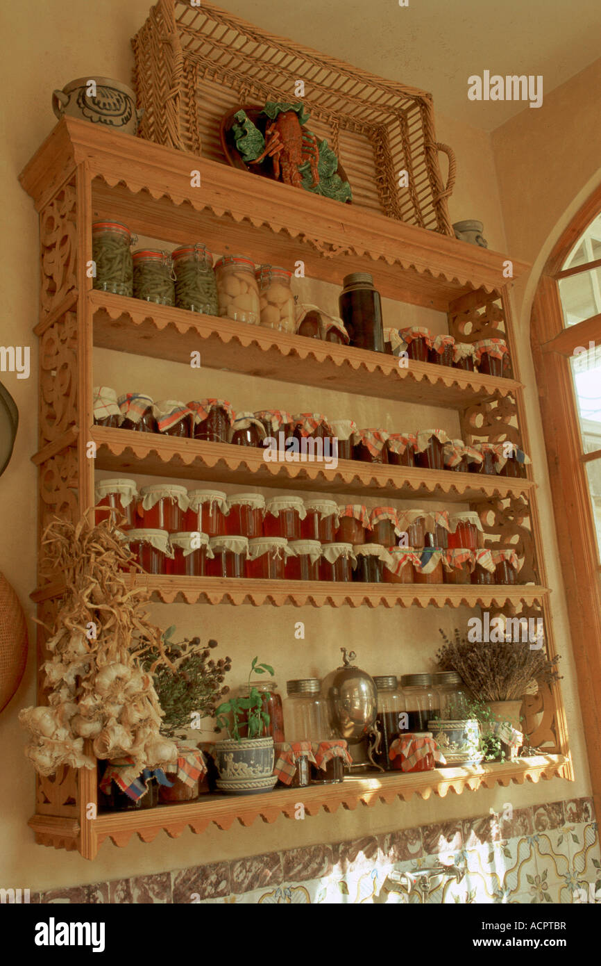 Kitchen Canned Foods And Jam In Dresser Wicker Basket Pots Garlic