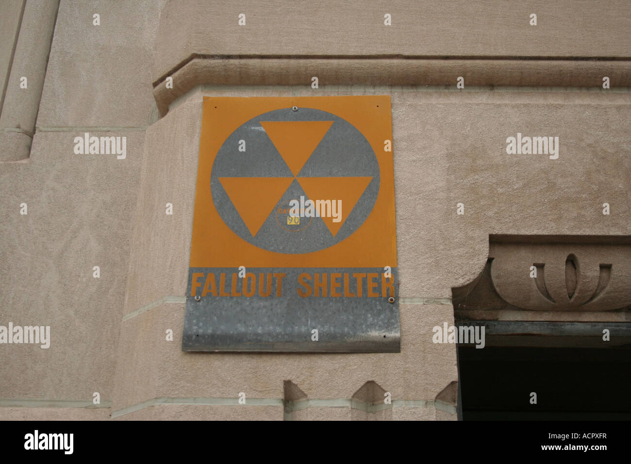 A fallout shelter sign Stock Photo