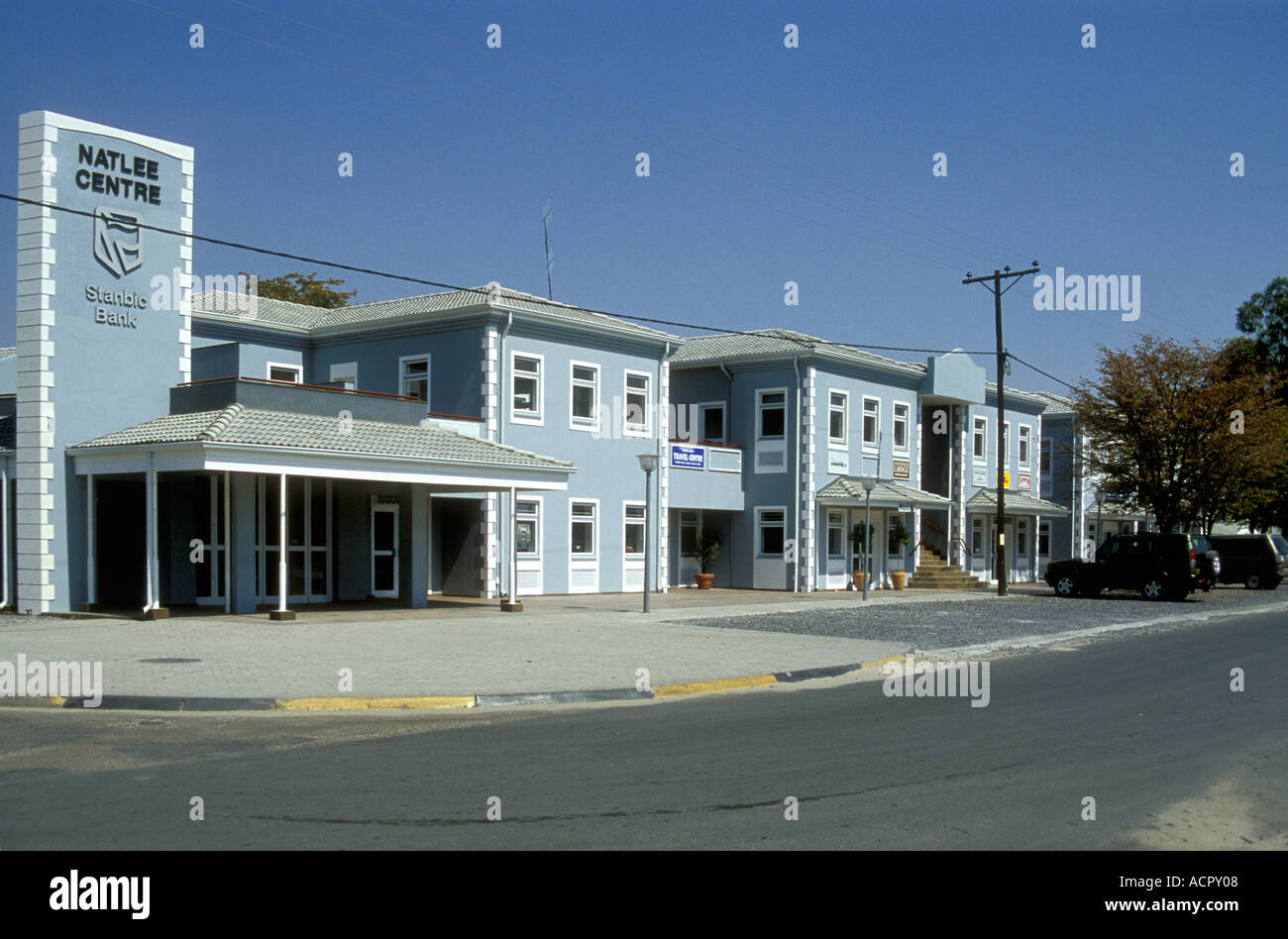 Natlee Shopping Centre and Stanbic Bank near the airport Maun Botswana southern Africa Stock Photo