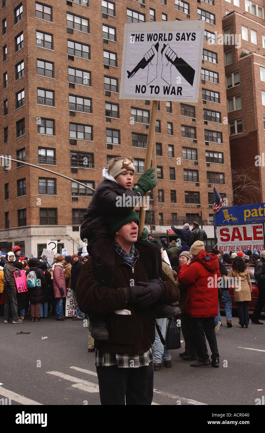 Father and Son protesters War protest New York City Stock Photo