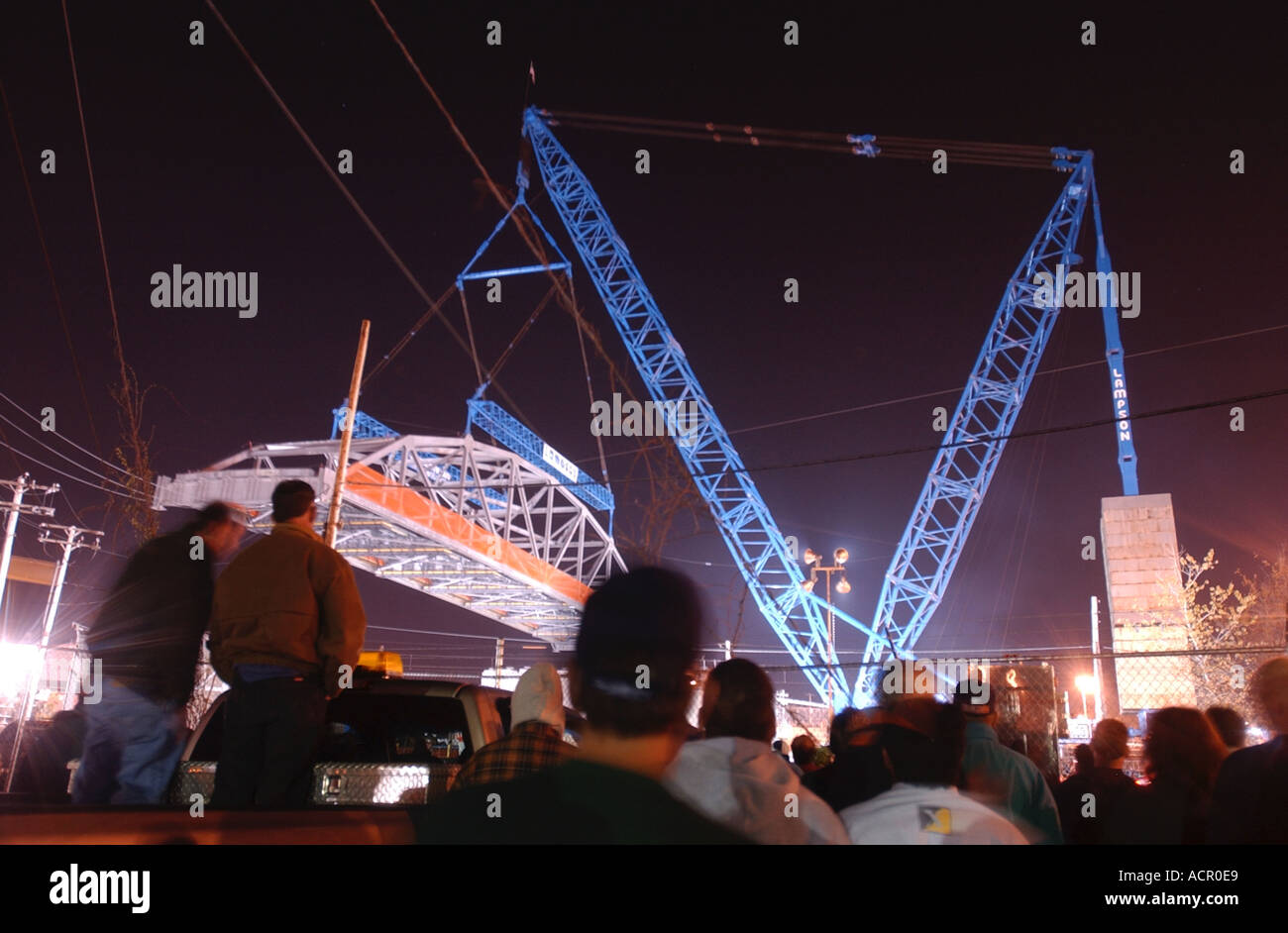 massive suspension crane moves a bridge into place in New Haven Connecticut United States Stock Photo