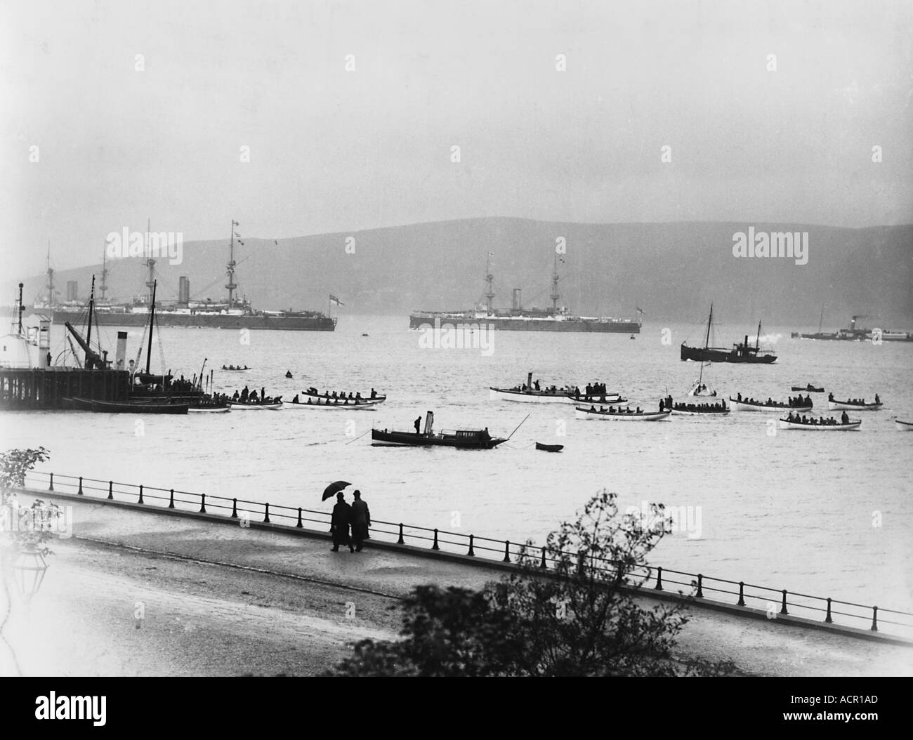 UK Scotland Firth of Clyde Greenock The esplanade in the 1890 s battleships of the Royal Navy Stock Photo