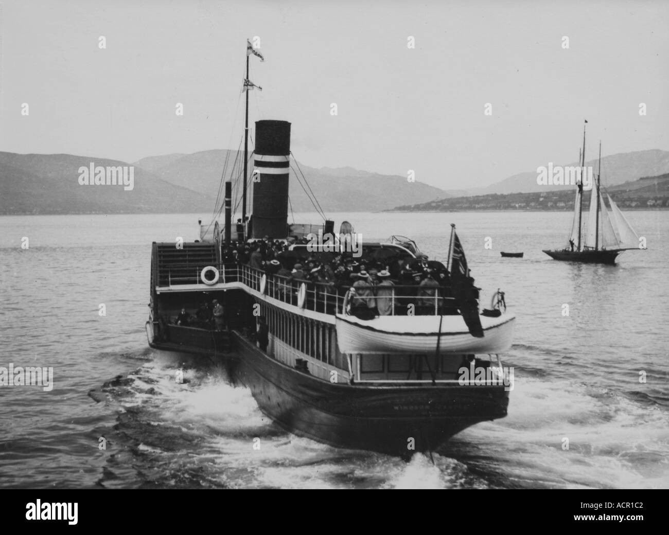UK Scotland Firth of Clyde the Paddle Steamer Windsor Castle leaving Gourock Pier in the 1890 s built 1875 scrapped 1910 Stock Photo