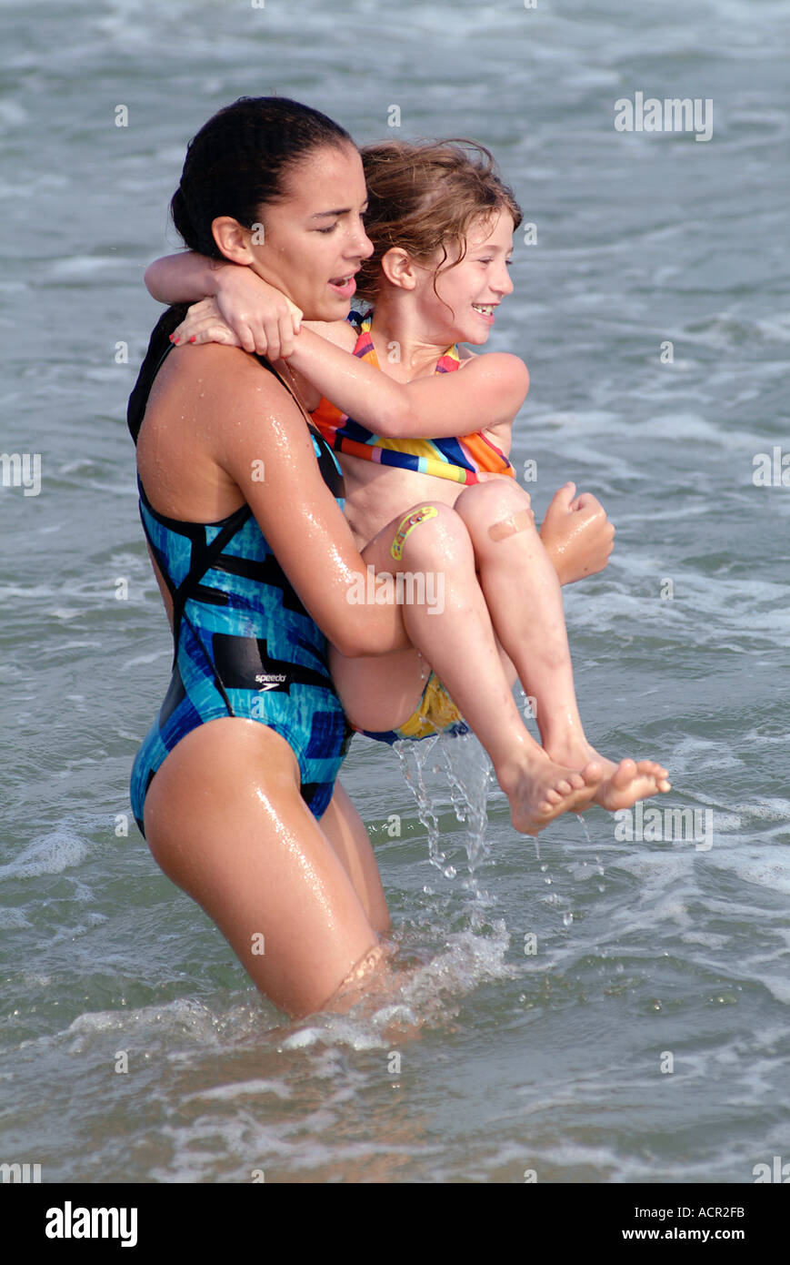 Sisters at the Beach Surfside Beach Nantucket Island MA Stock Photo