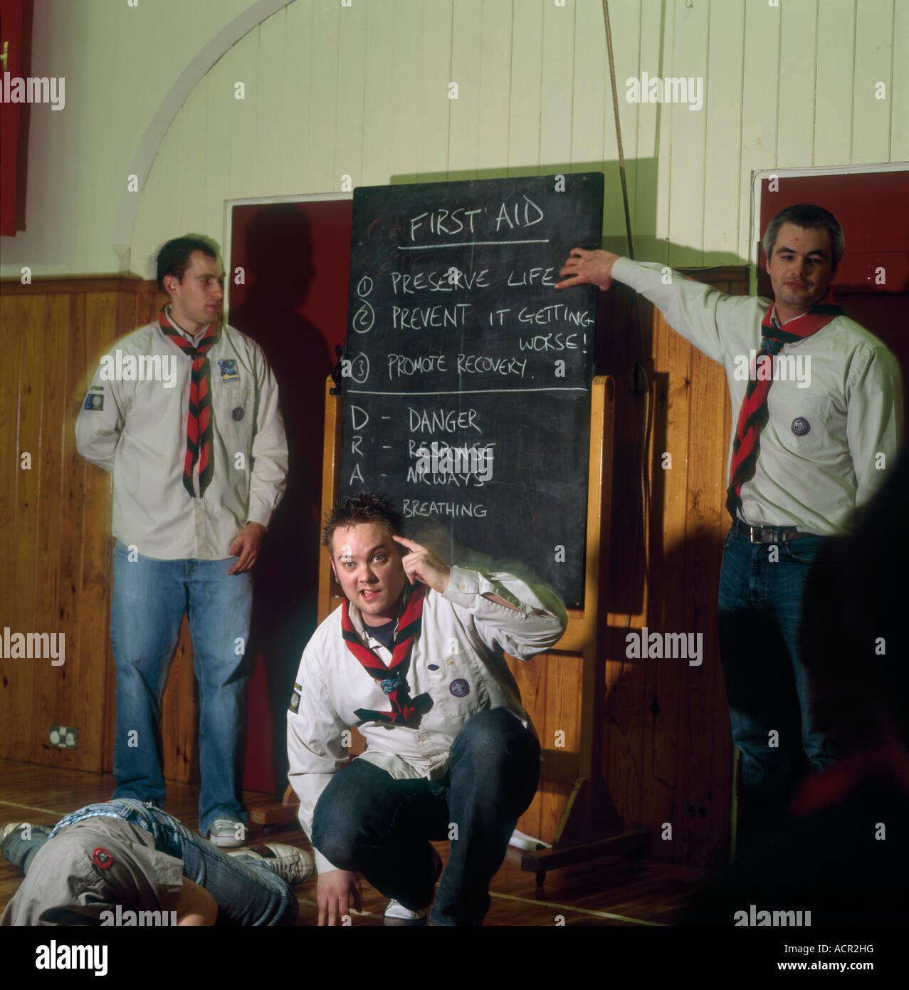 Scouts from the 11th North Leeds troop during first aid training at