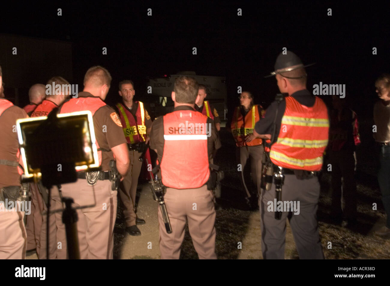 Preparations before sobriety checkpoint late at night Lancaster and