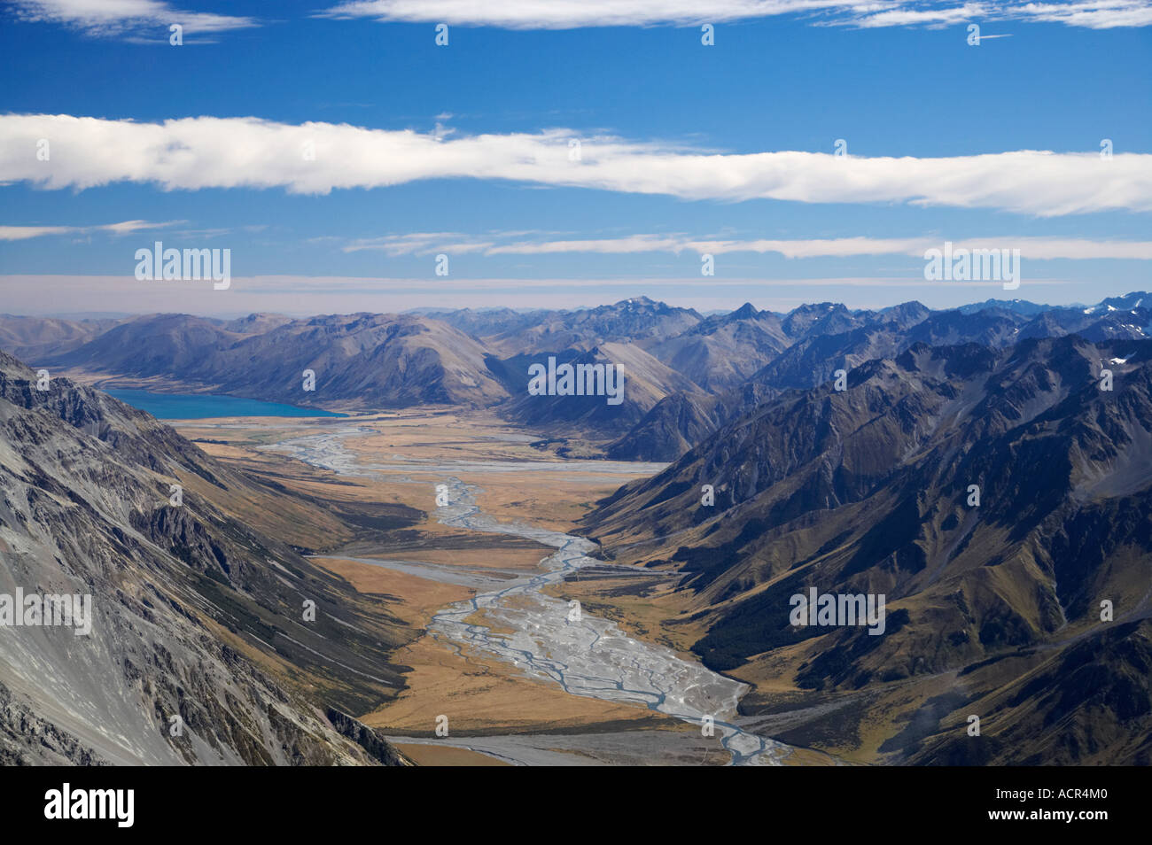 Dobson River and Lake Ohau South Island New Zealand aerial Stock Photo ...