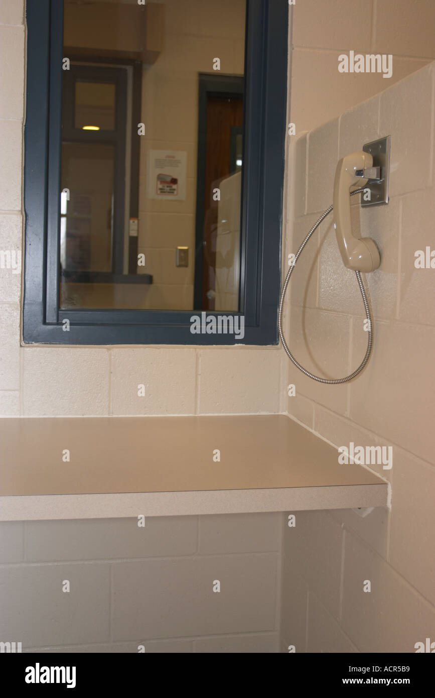 Jail Visiting day Saline County Sheriff s Office Nebraska. Phone handset used by inmate and visitor to talk. Stock Photo
