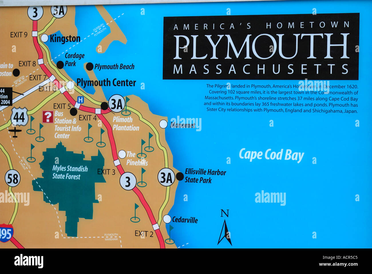 Tourist Map Plymouth Massachusetts Stock Photo