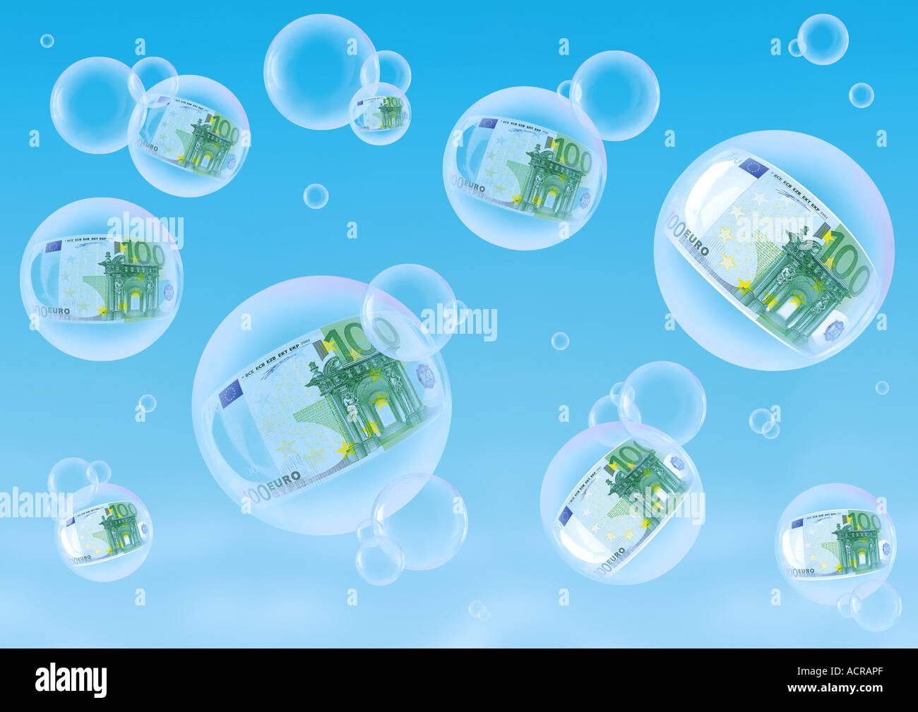 soap bubbles with 100 Euro Seifenblasen mit 100 Euro Stock Photo