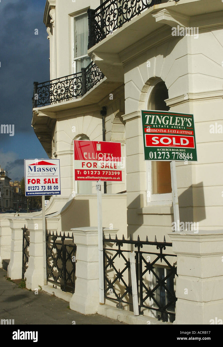 Residential Property with for Sale and Sold Signs Hove East Sussex England  Stock Photo