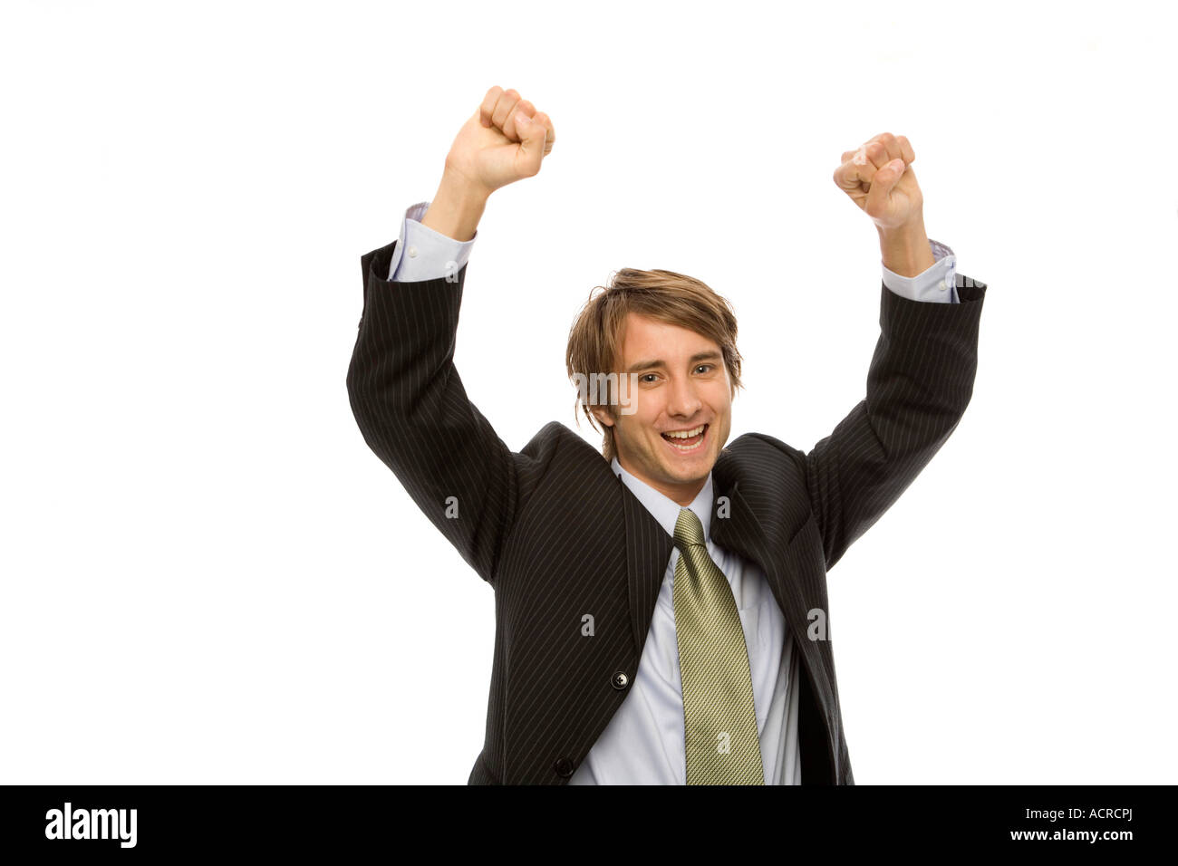 Businessman in suit raises arms hi-res stock photography and images - Alamy