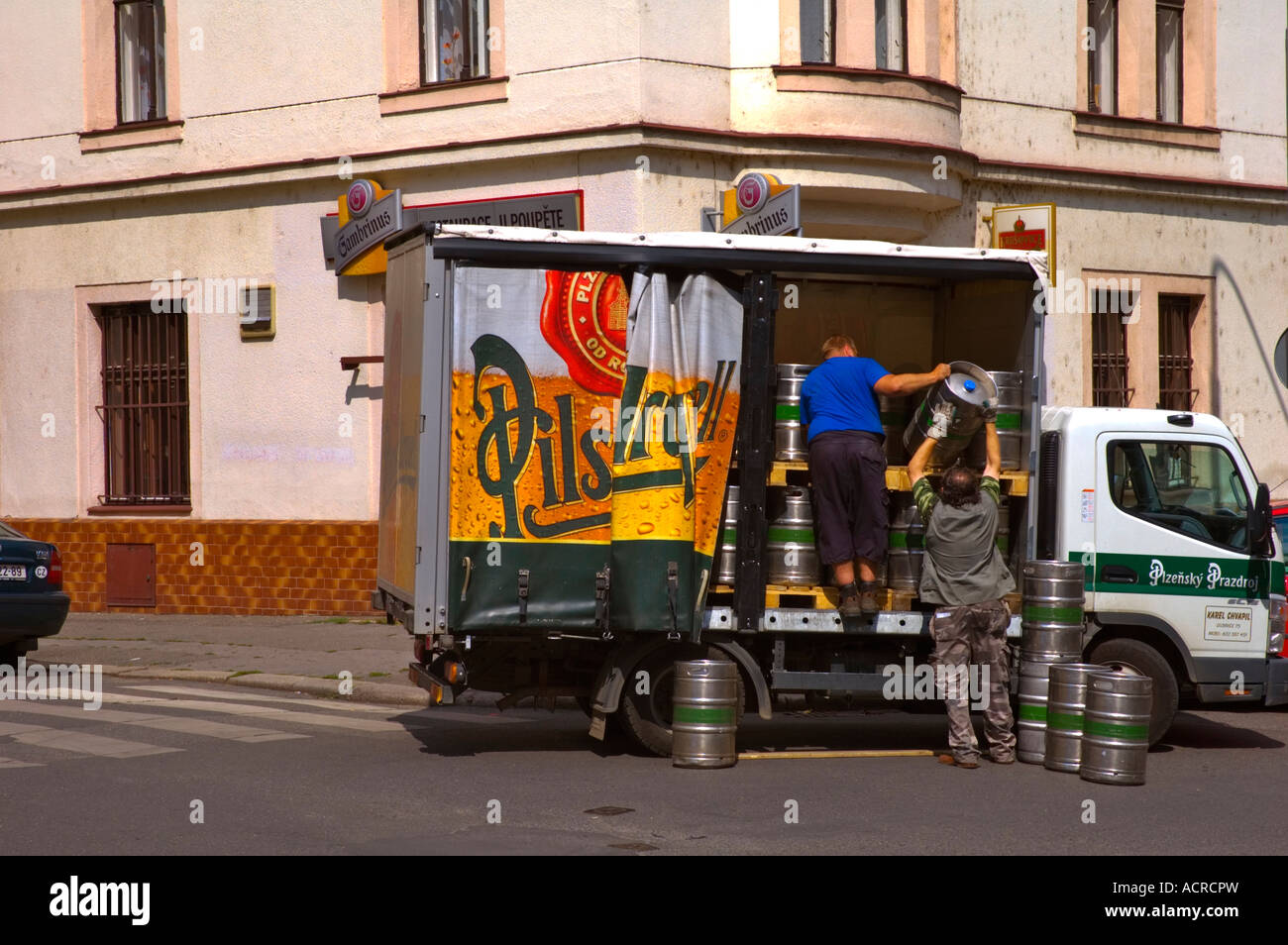 Beer delivery van in Nusle district in Prague Czech Republic EU Stock