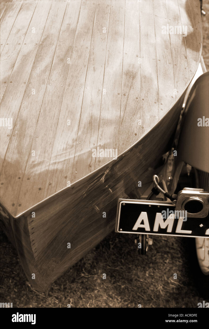 tail of an amilcar made of wood in style of a boat Stock Photo