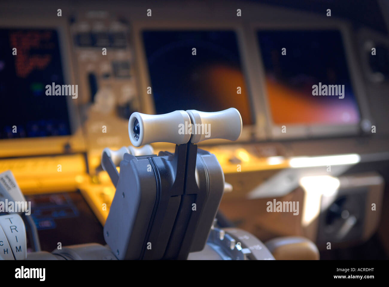 Flight instruments on an instrument panel in a cockpit of Boeing 777