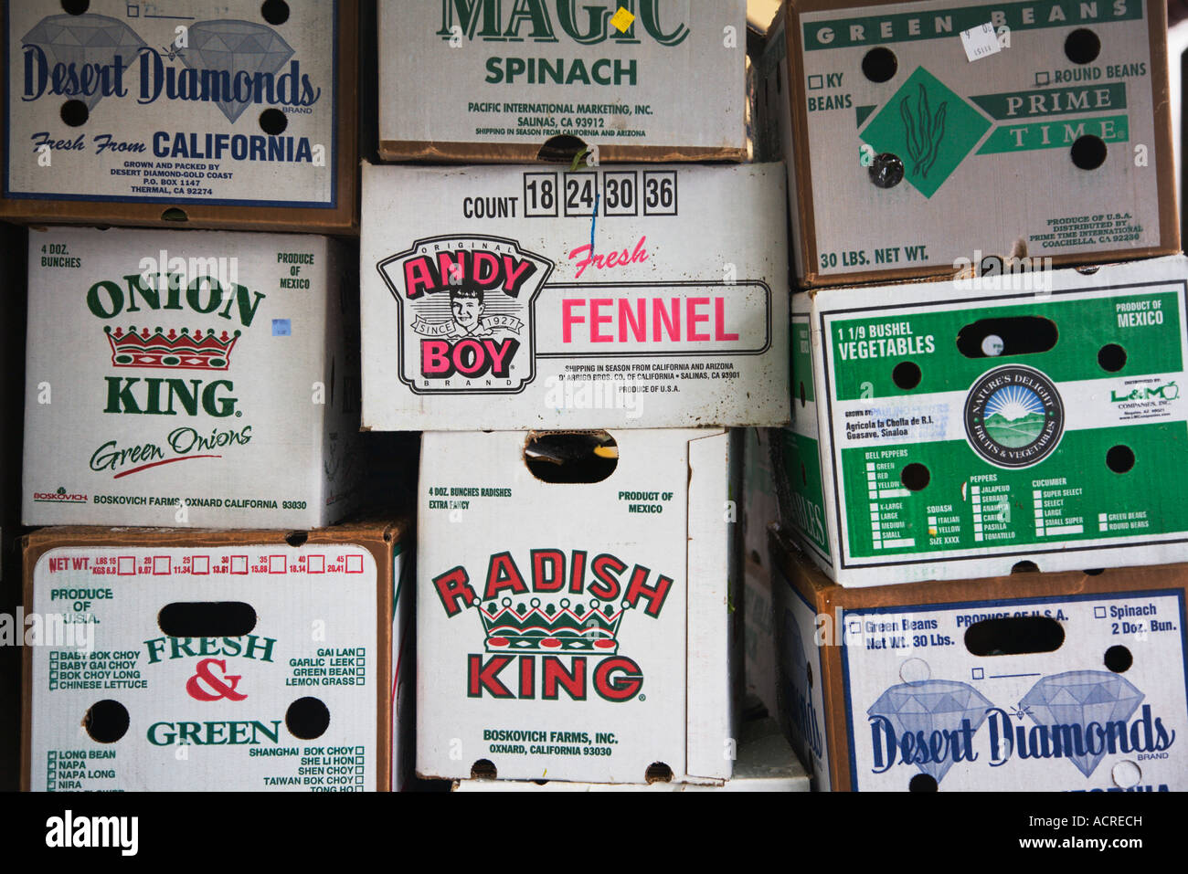 Empty produce boxes stacked outside of the Granville Island Public