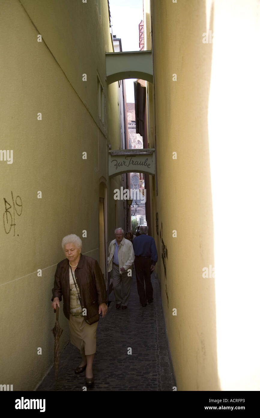 Zur Traube wine bar. Alley towards Münster, Freiburg, Germany Stock Photo