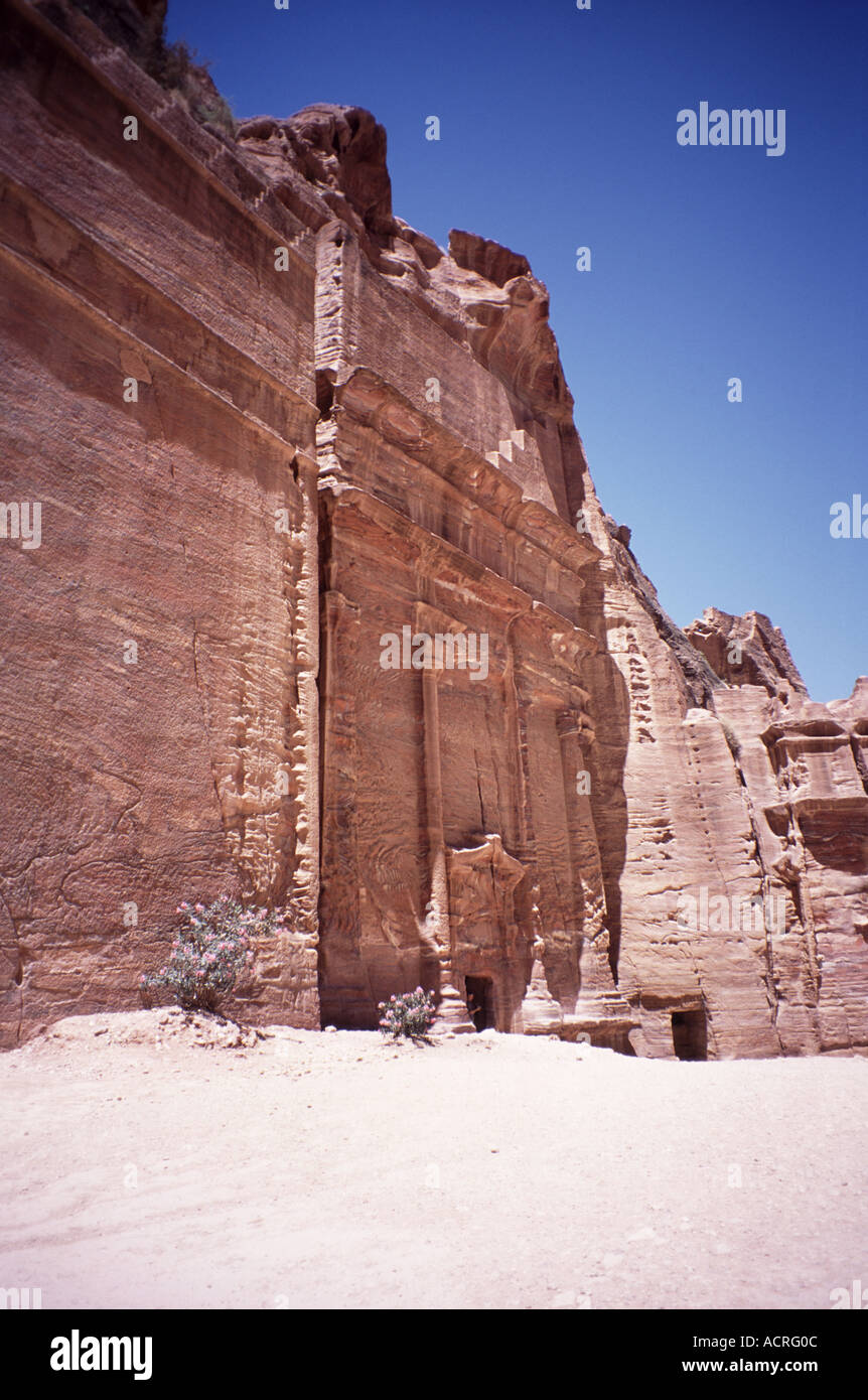 Ancient buildings carved from the rock in the Lost City of Petra Jordan,  which was used in Indiana Jones and the Last Crusade Stock Photo