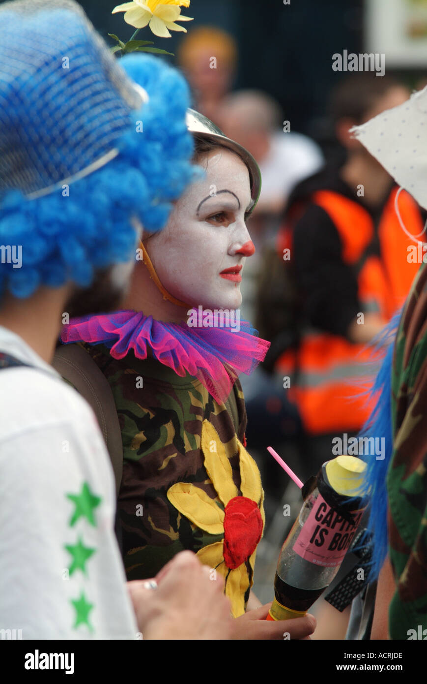 Members of the Clandestine Insurgent Rebel Clown Army on Princes Street, Edinburgh, Scotland, UK Stock Photo