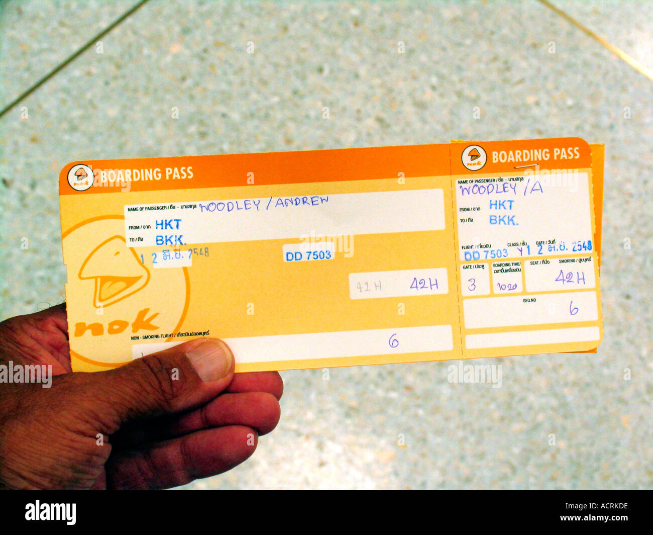 Boarding pass for Phuket to Bangkok flight Nok Air Thailand Stock Photo Alamy