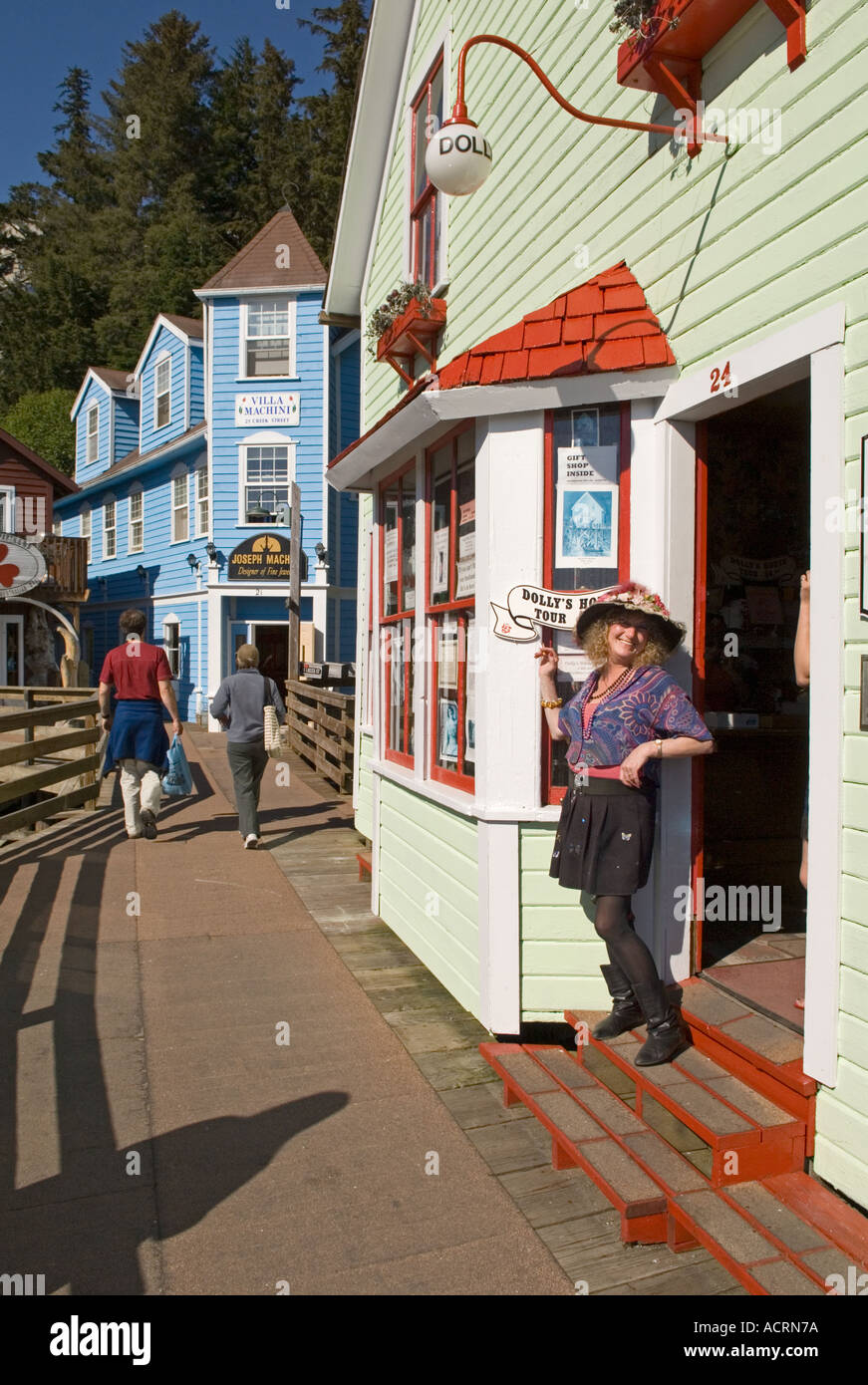 Shops along historic Creek Street in Ketchikan Alaska including Dolly s House a former brothel