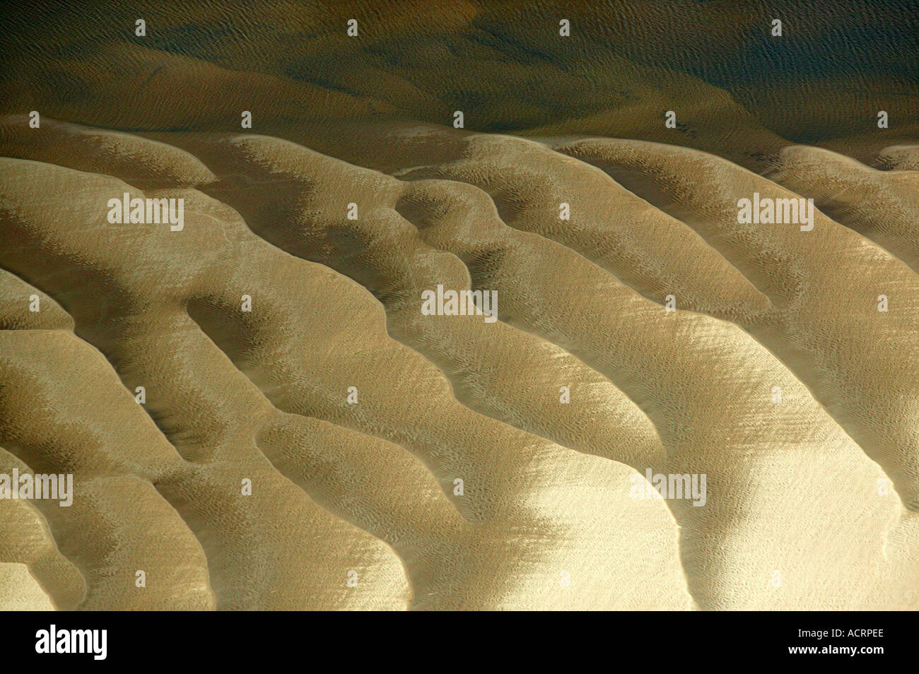 Aerial photo of sand formations on the riverbed of Glomma, Hedmark fylke, Norway Stock Photo