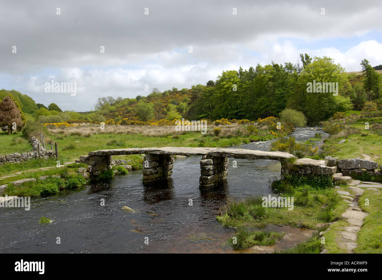 Clapper Bridge Postbridge Dartmoor National Park Devon England Stock Photo