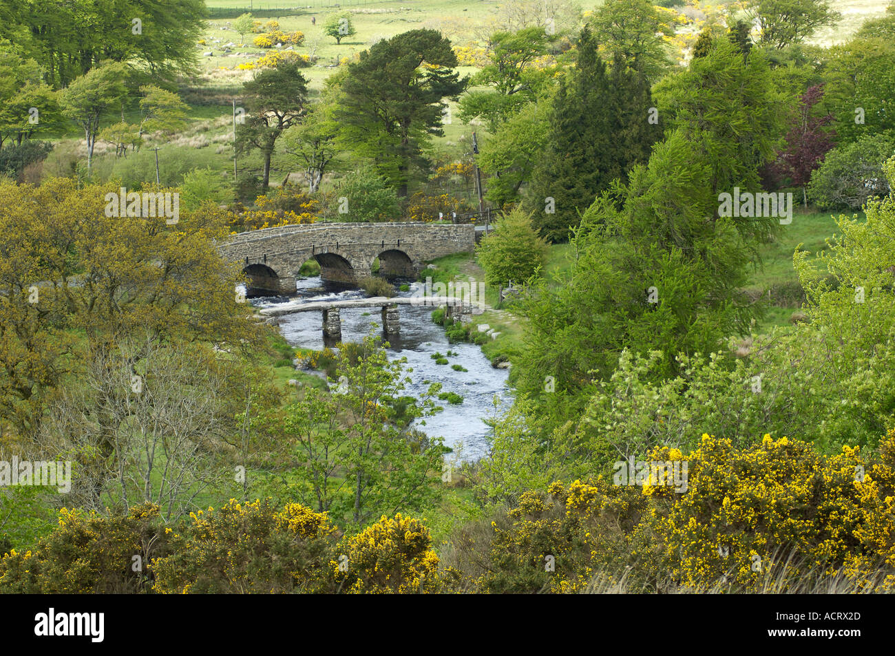 Clapper Bridge Postbridge Dartmoor National Park Devon England Stock Photo