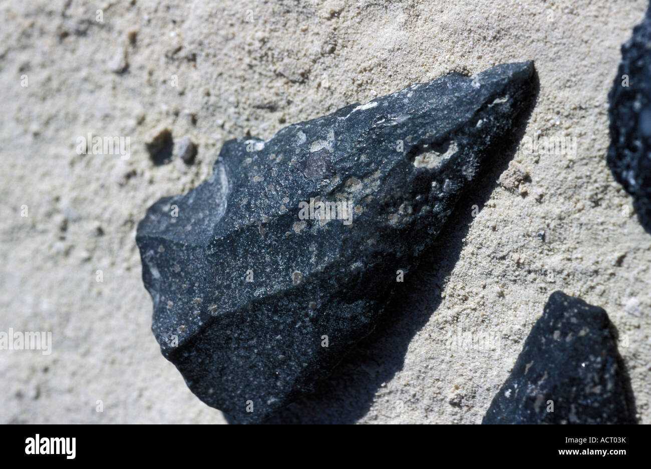 A stone age tool found on the shores of the Makgadikgadi Pans Makgadikgadi Pans Botswana Stock Photo
