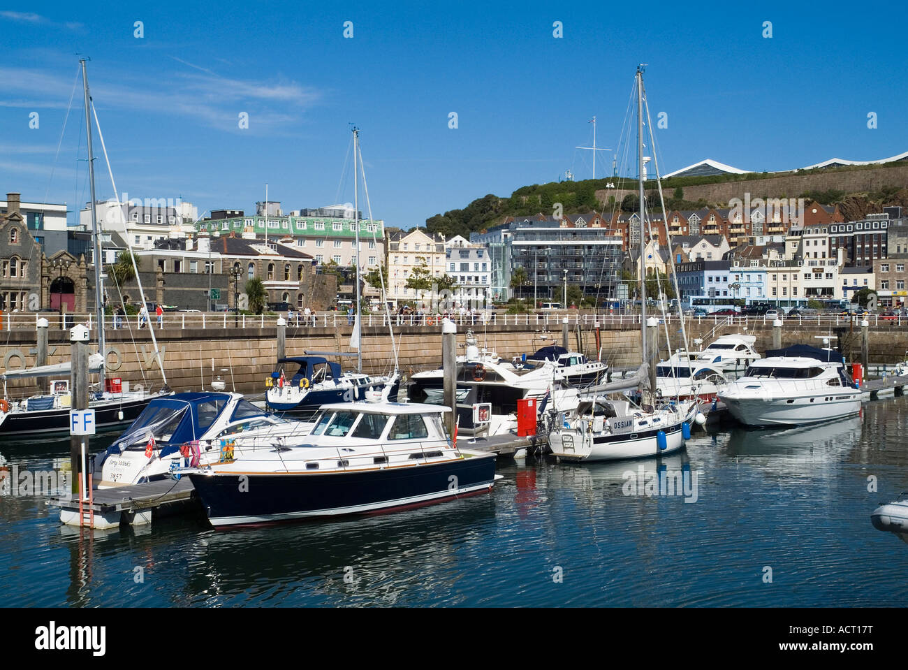 dh Albert Harbour ST HELIER JERSEY Yachts berthed alongside quay St Helier Marina channel islands uk Stock Photo