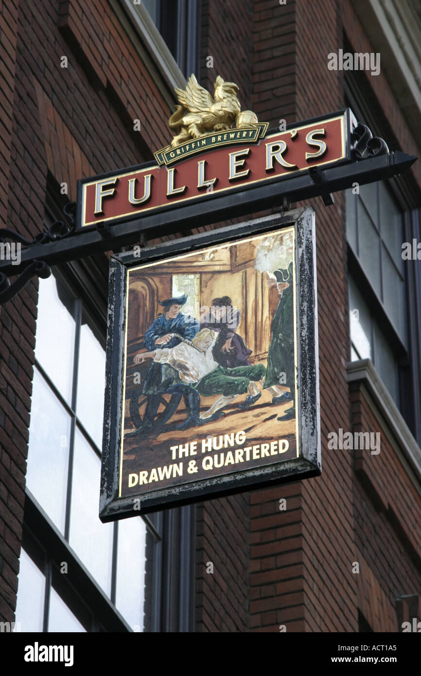 The hung drawn and quartered pub sign by the tower of london in England