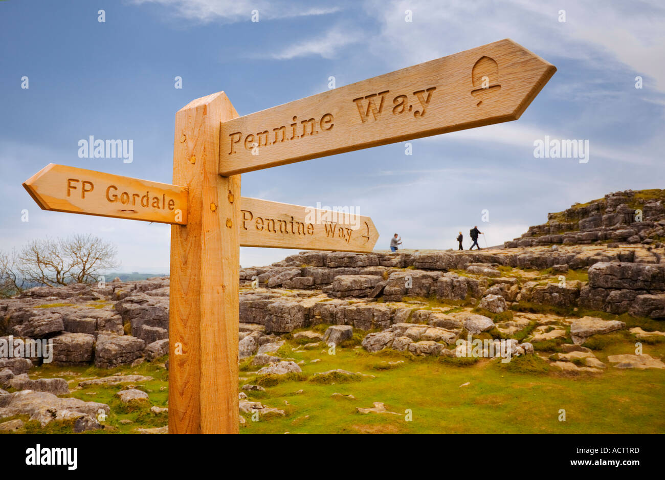 Stock Photo England sign for the Pennine Way at Malham Cove Stock Photo
