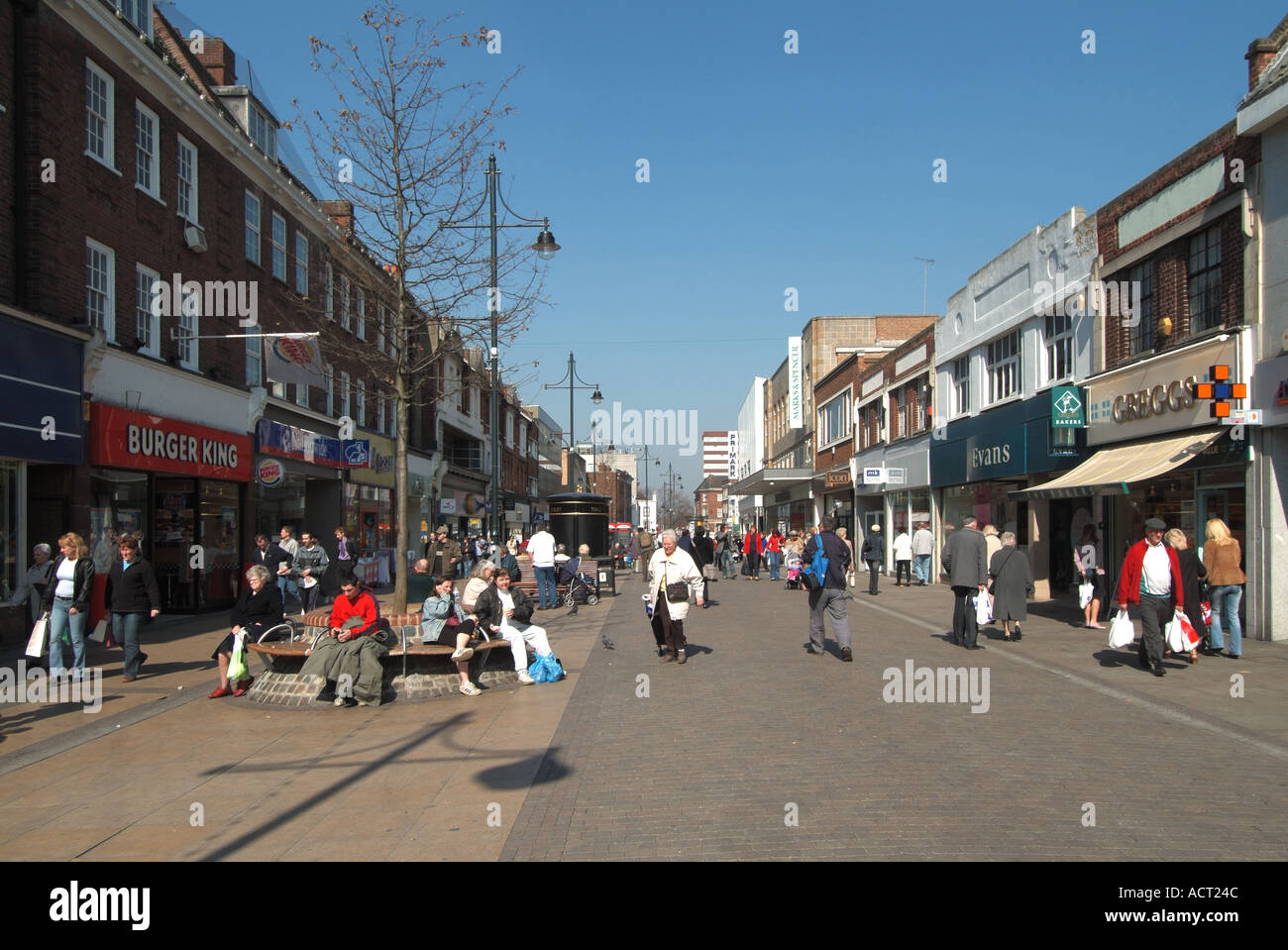 People Shopping In Pedestrianised Town Centre Shopping Street South People Shopping In Pedestrianised Town Centre Shopping Street South