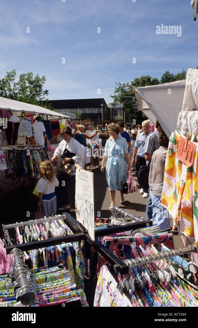 Outdoor market at New Ash Green Kent in the 1980's Stock Photo Alamy