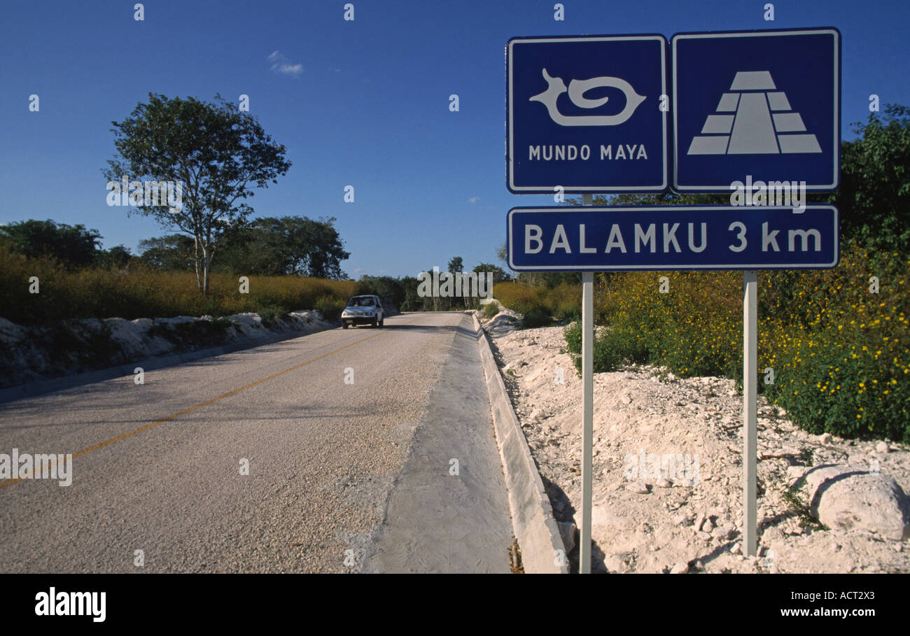 Road sign to Balamku Mexico Central America Stock Photo