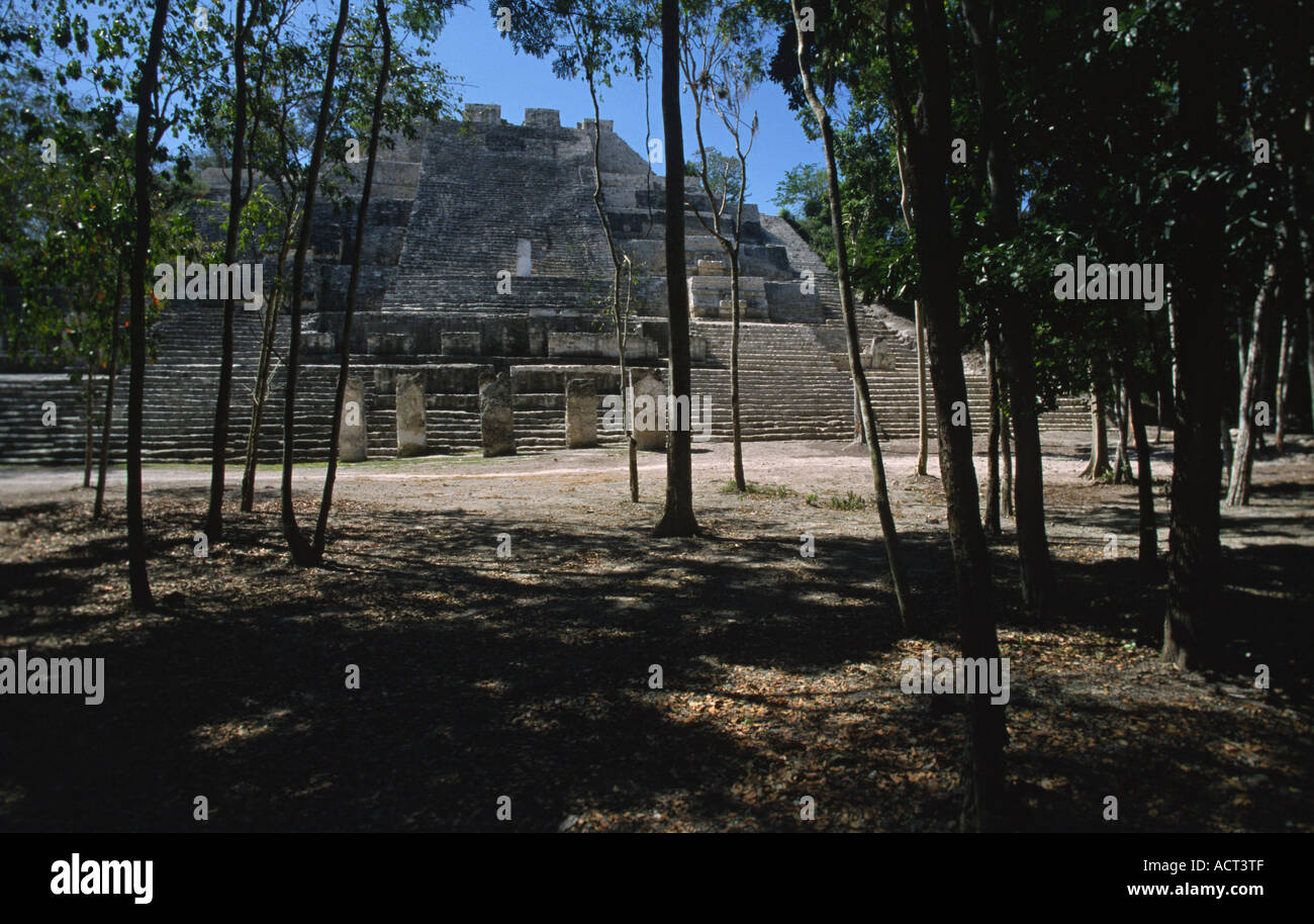 View at the temple II in Calakmul Mexico Central America Stock Photo