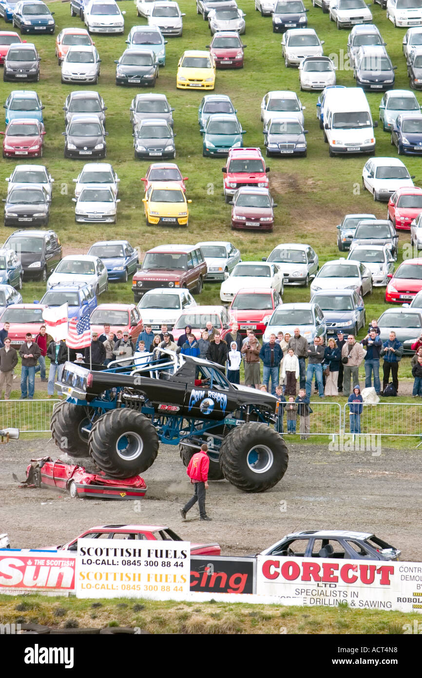 Grim Reaper monster truck crushing car at Knockhill Motorfair 2006