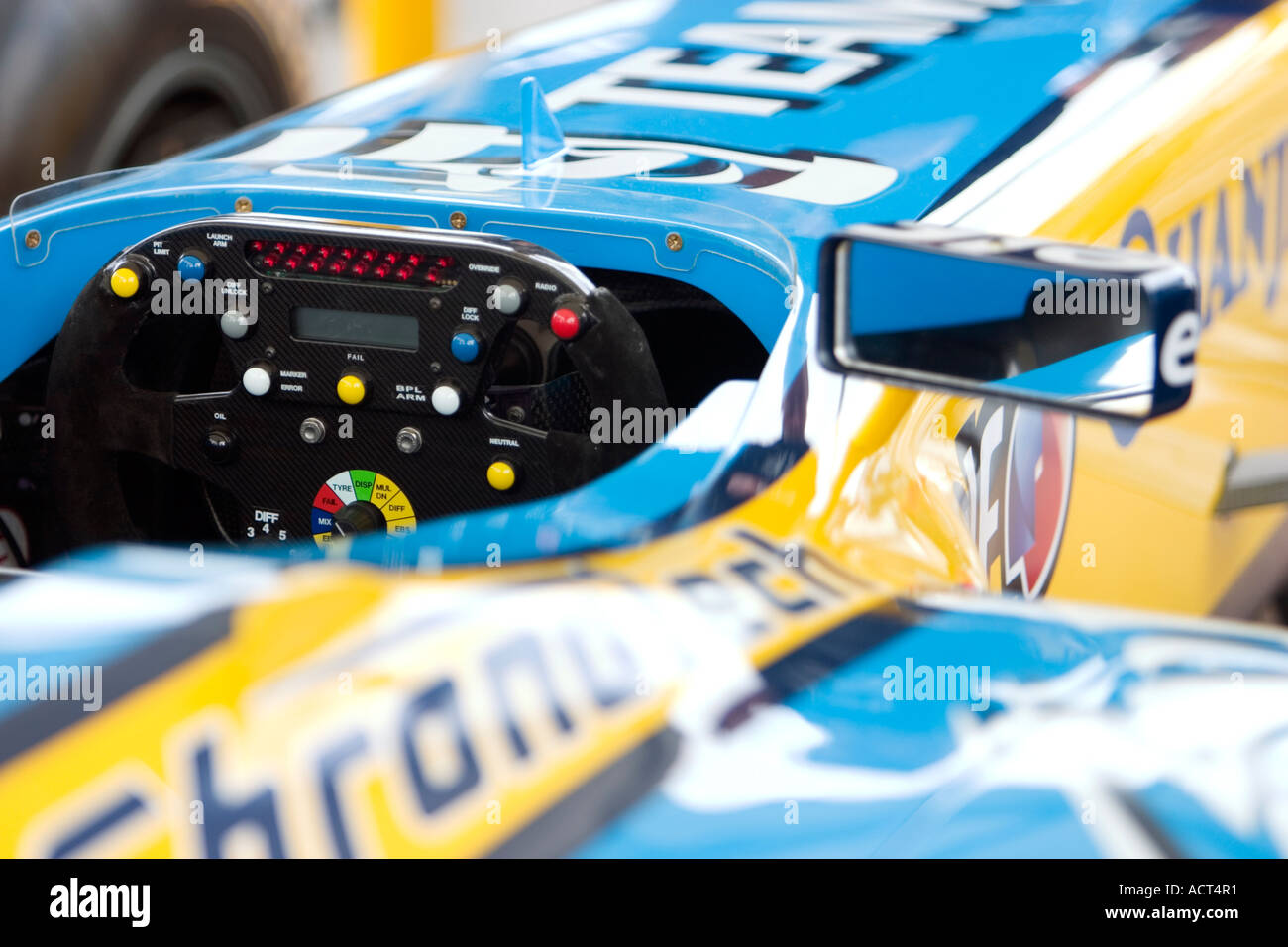 Renault R26 2006 Formula 1  One Race Car cockpit and steering wheel Stock Photo