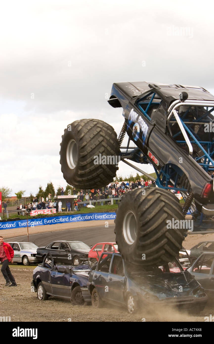 Grim Reaper monster truck airborne crushing car at Knockhill Motorfair