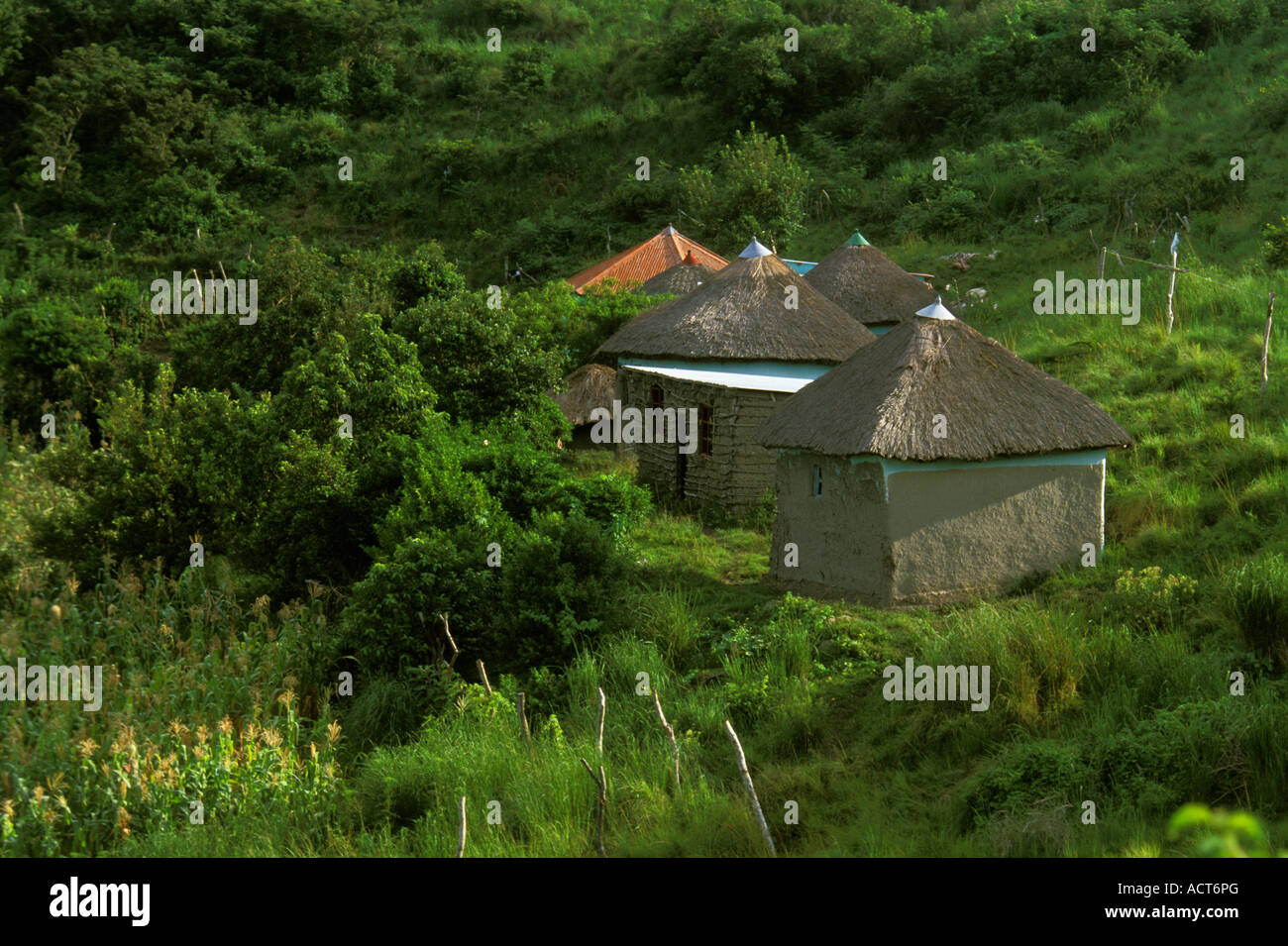 Transkei huts of locals at Umgazi River Mouth Umgazi River Mouth Transkei Eastern Cape South Africa Stock Photo
