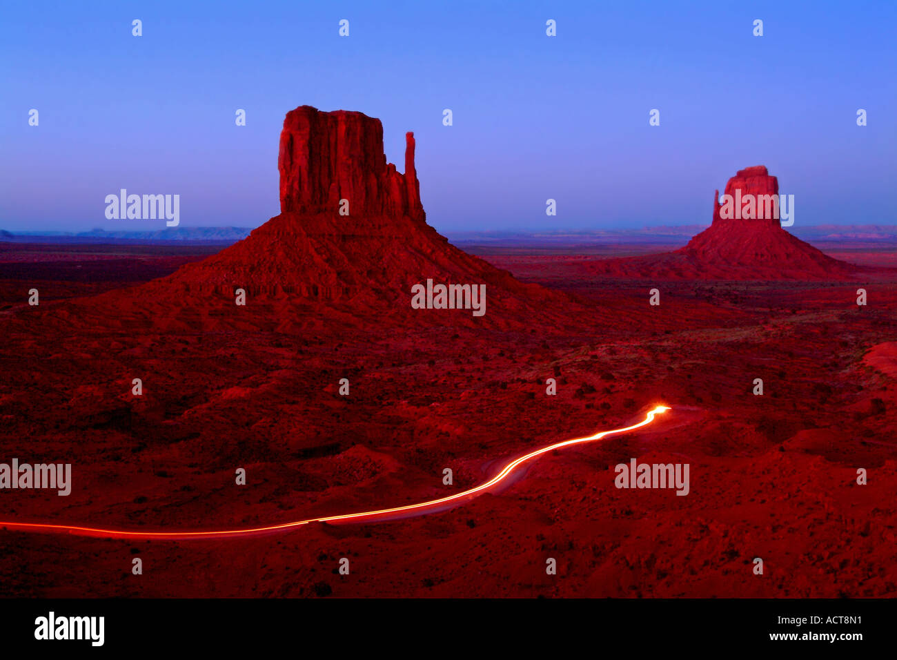 Car lights in Monument Valley, Utah Stock Photo Alamy