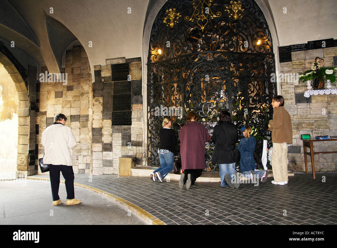 Prayers pray at the Maria painting which was not burned in a fire Zagreb Croatia Stock Photo