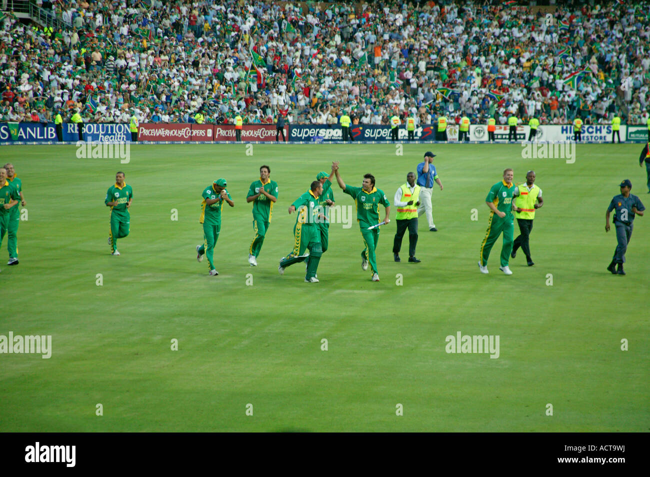 Cricket players celebrating their win Johannesburg Gauteng South Africa Stock Photo